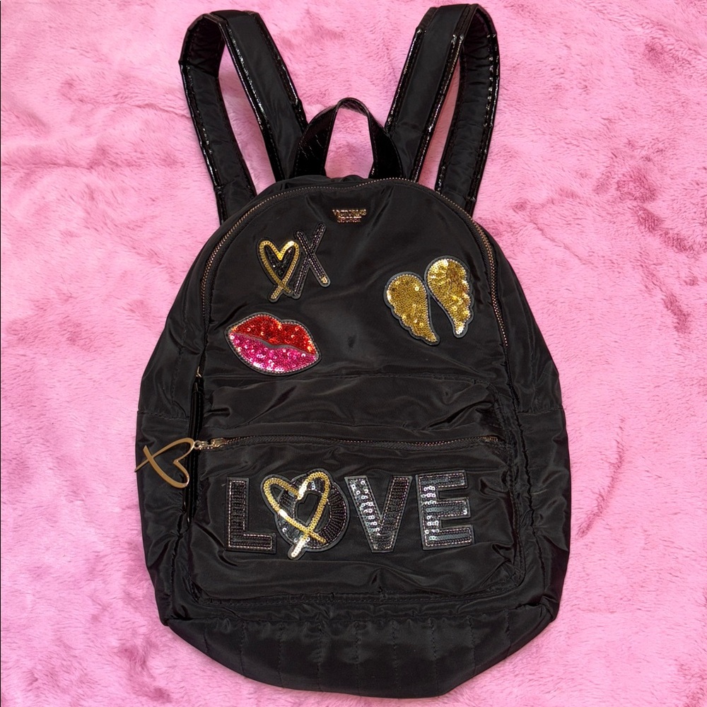 Victoria's Secret Full Size Backpack w/ Love Lips Angel Wings Hearts Patches